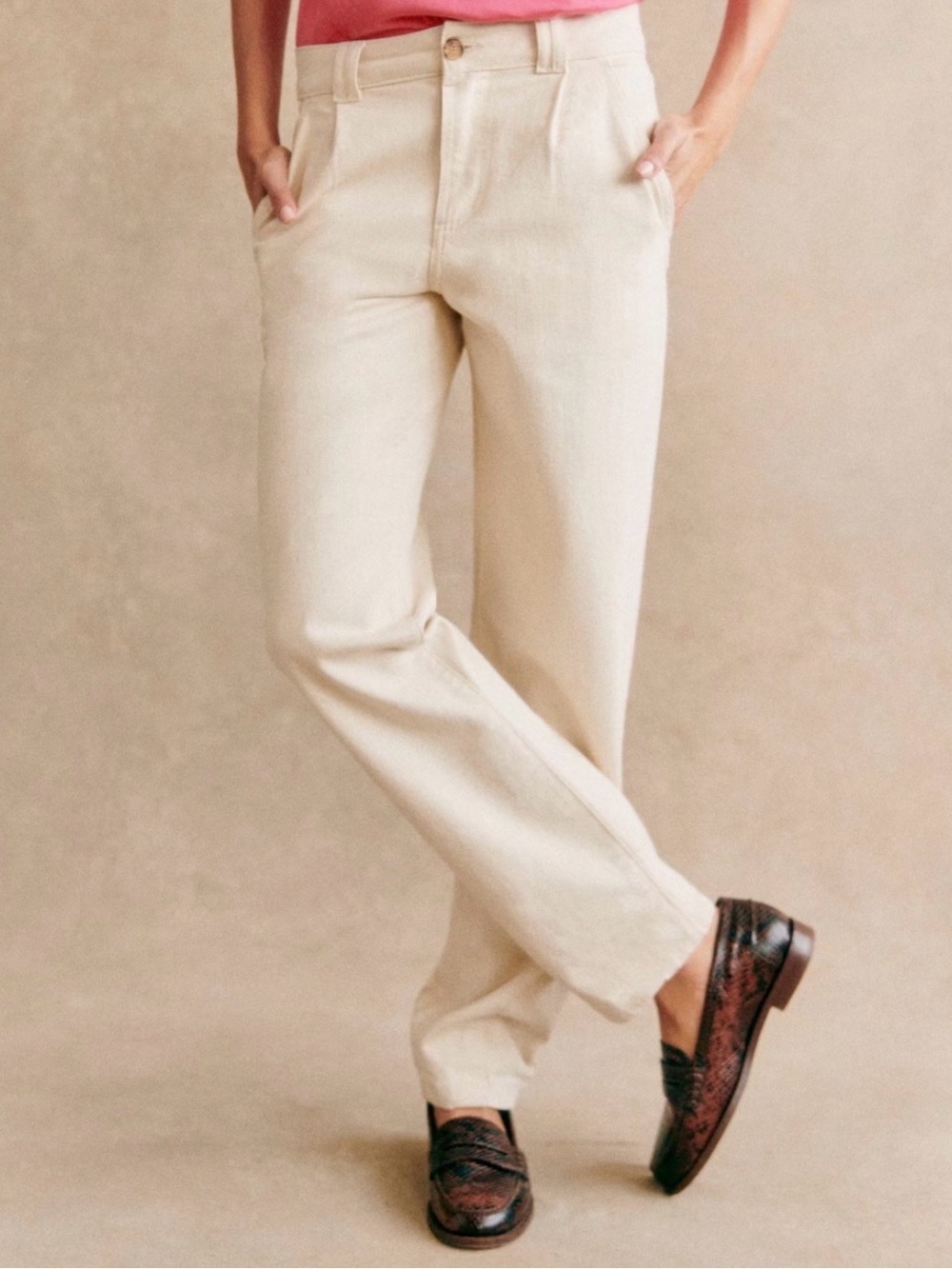 Sézane Manu Trousers in Mottled Ecru